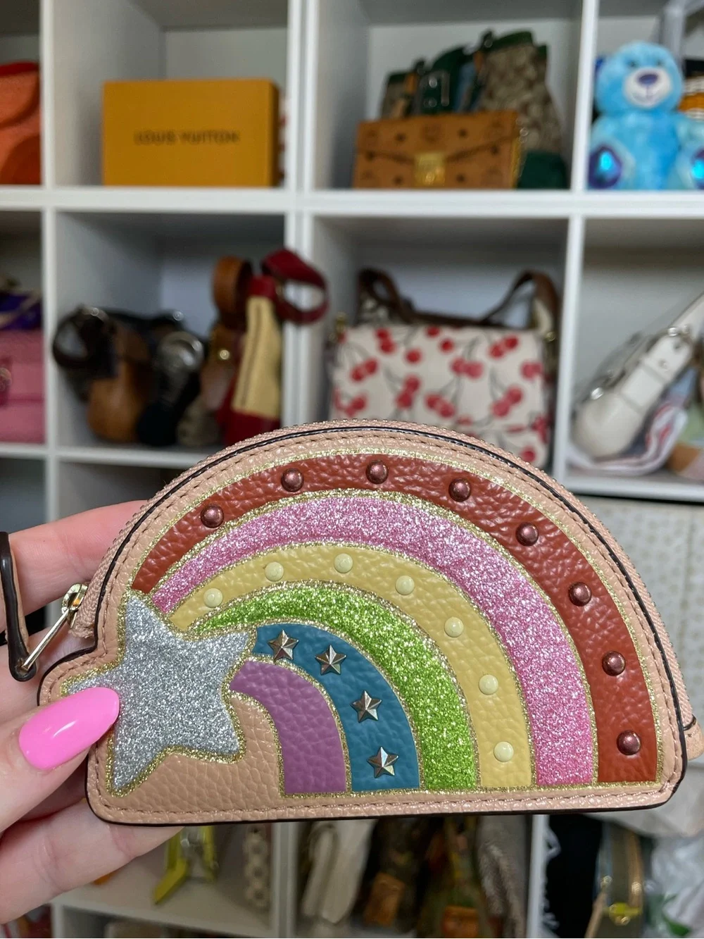 Coach Shooting Star Rainbow Coin Case with Glitter Accents & Studded Details 🌈💫